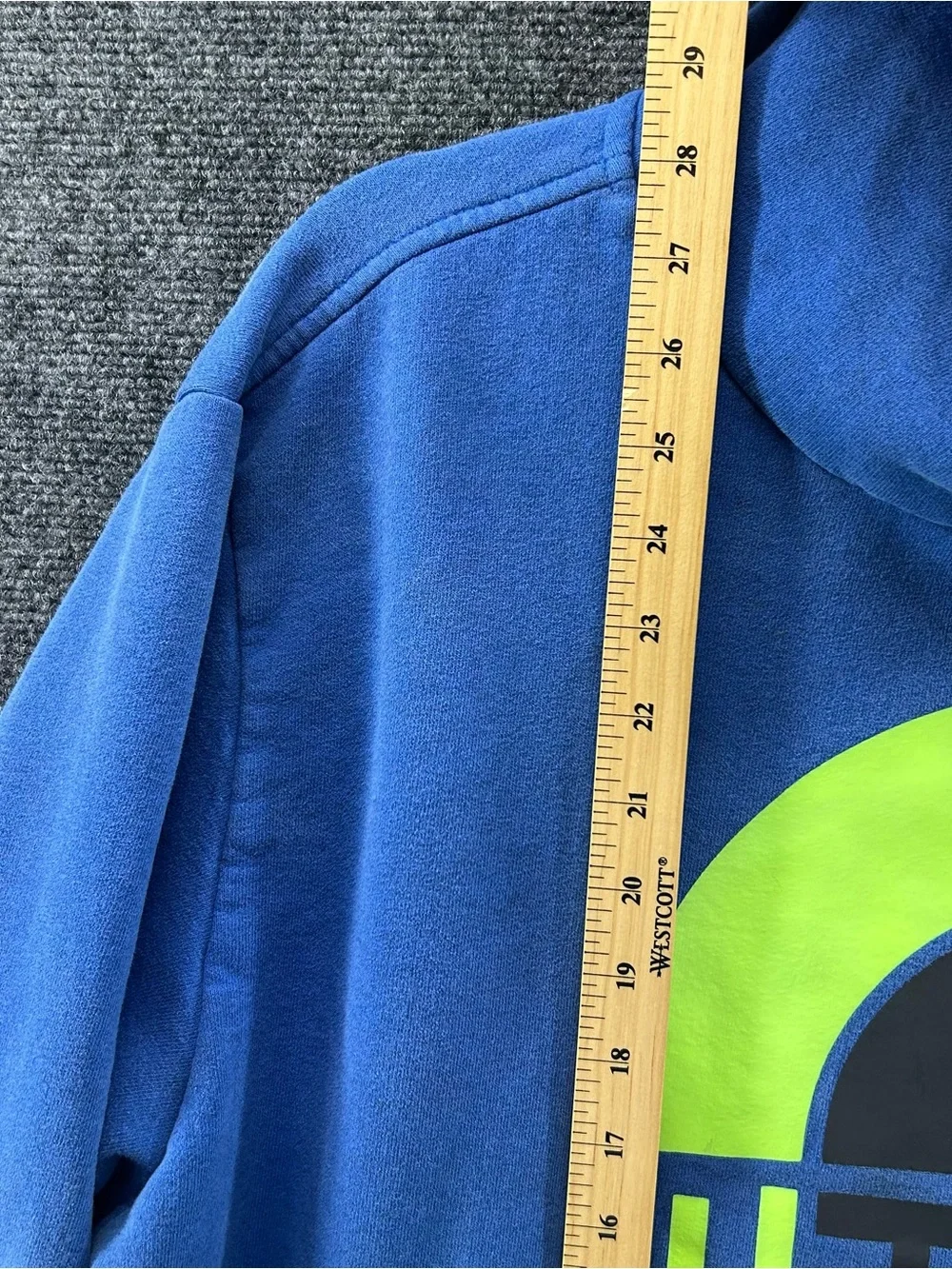 North Face Hoodie Sweatshirt Pullover Blue Green Logo Mens XL Outdoor Hiking